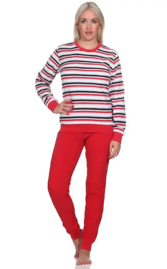 Normann dames pyjama badstof - Stripes - Warme winter pyjama