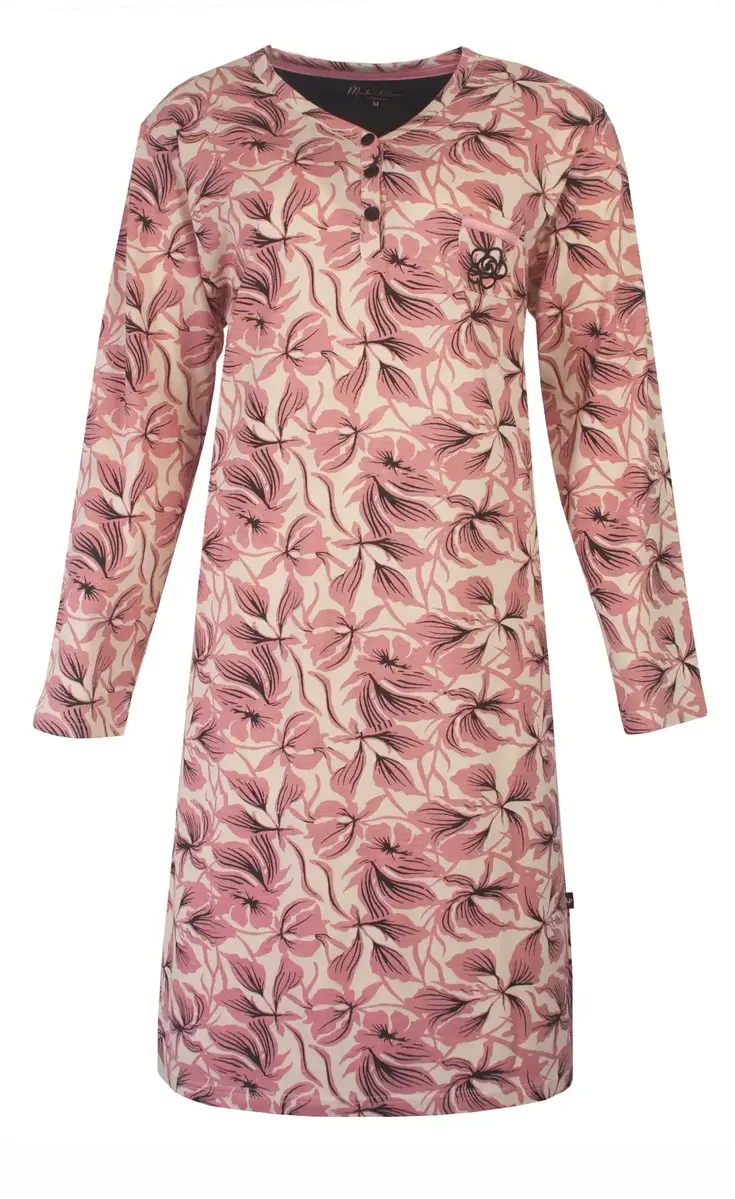 Medaillon dames nachthemd lange mouw - Blush Pink- 100% katoenen nachtjapon