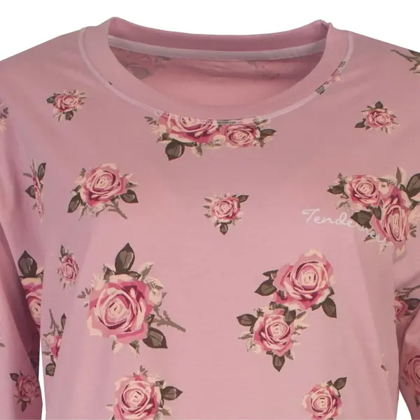 Tenderness dames nachthemd lange mouw - Pink Flower - Roze katoenen vrouwen nachtjapon