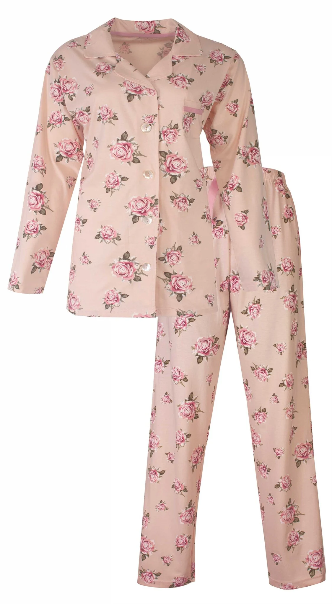 Tenderness dames pyjama lange mouw - Doorknoop knoopsluiting - 100% katoen - Zonder boordjes