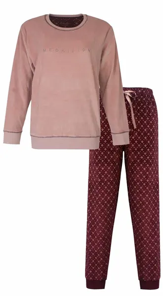 Medaillion dames velours pyjama - Winter Violet - Warme zachte pyjama