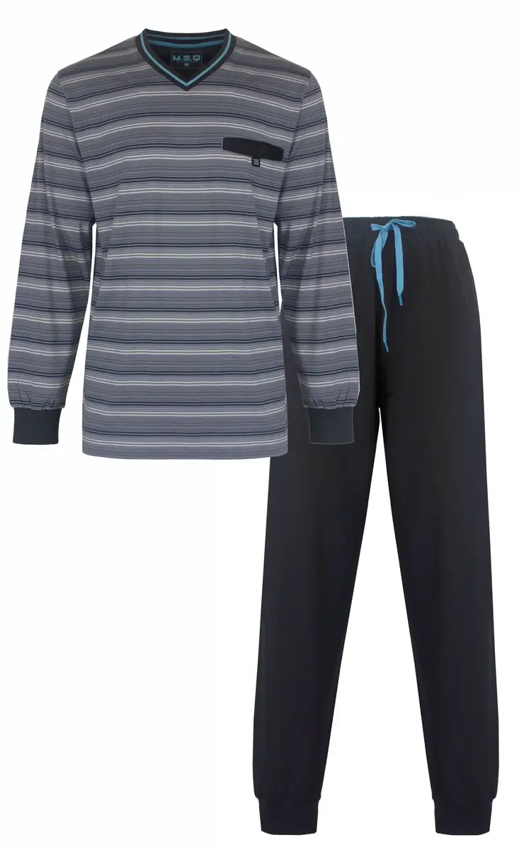 M.E.Q. Heren pyjama Tricot - Grey Stripe - katoenen mannen pyjama