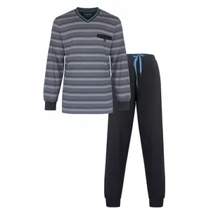 M.E.Q. Heren pyjama Tricot - Grey Stripe - katoenen mannen pyjama M.E.Q. Heren pyjama Tricot - Grey Stripe - katoenen mannen pyjama