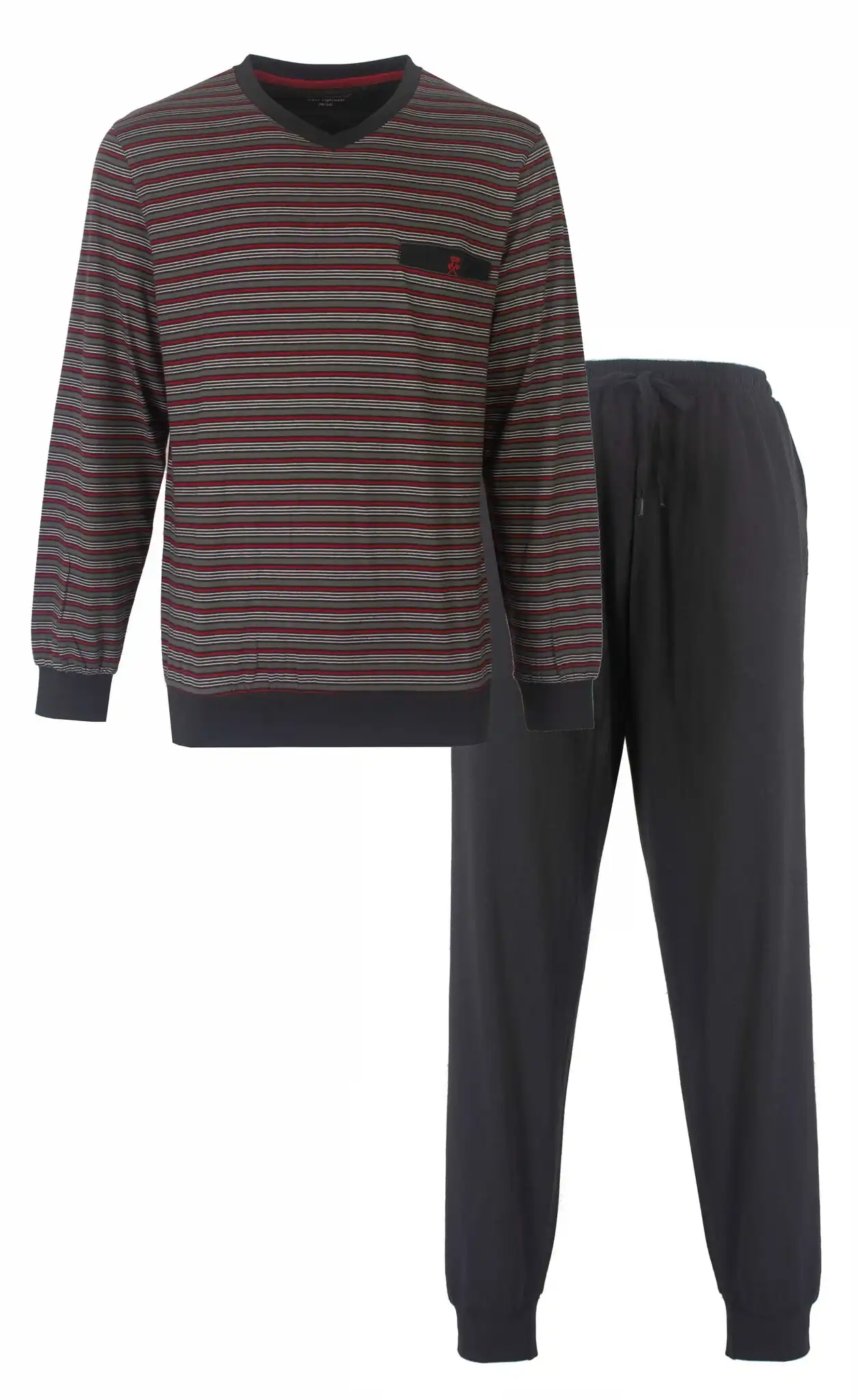 Paul Hopkins pyjama heren lange mouw - Grey Stripe - Katoenen pyjama met boordjes