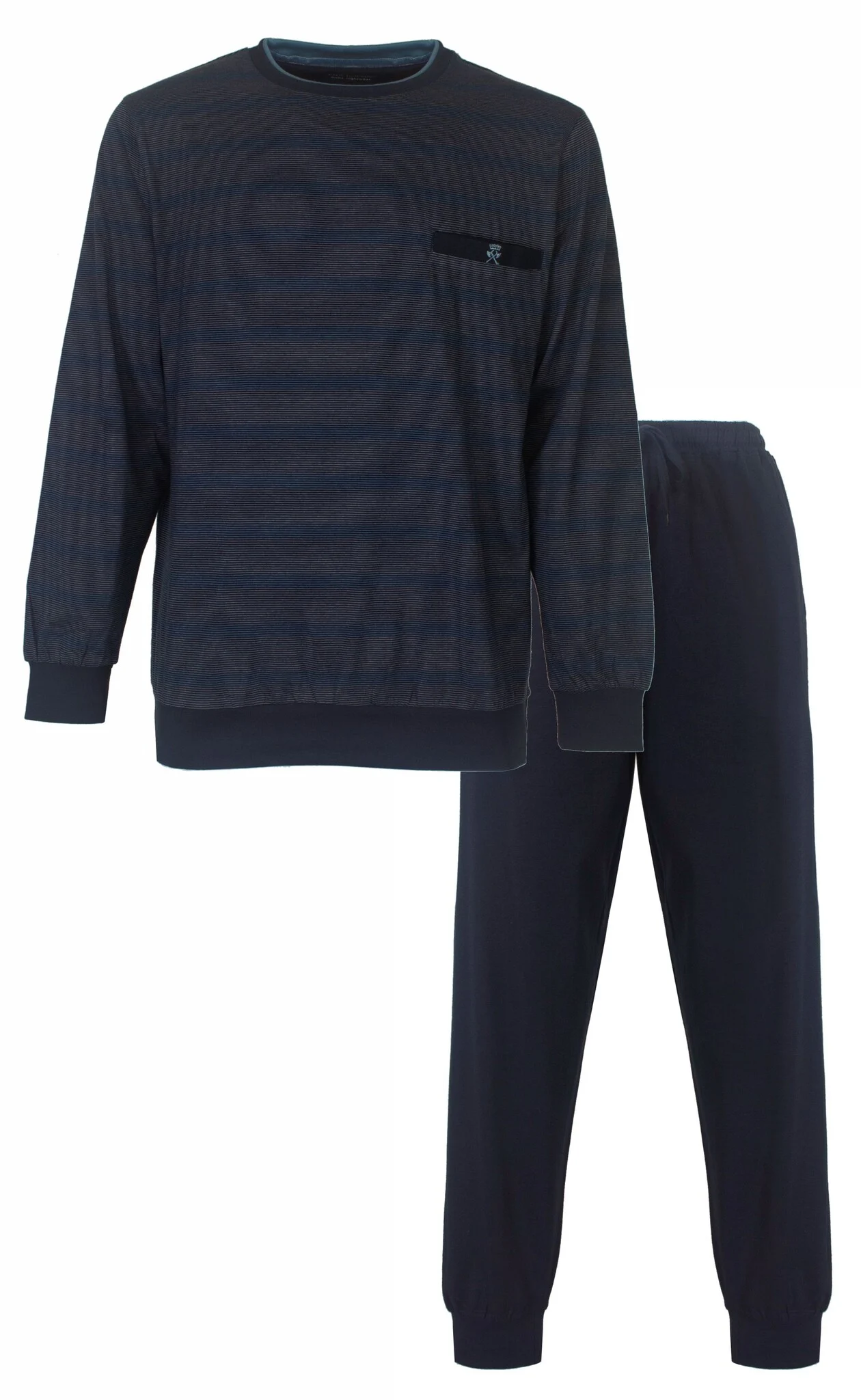 Paul Hopkins pyjama heren lange mouw - Navy Autumn - Donkerblauwe pyjama met ronde hals