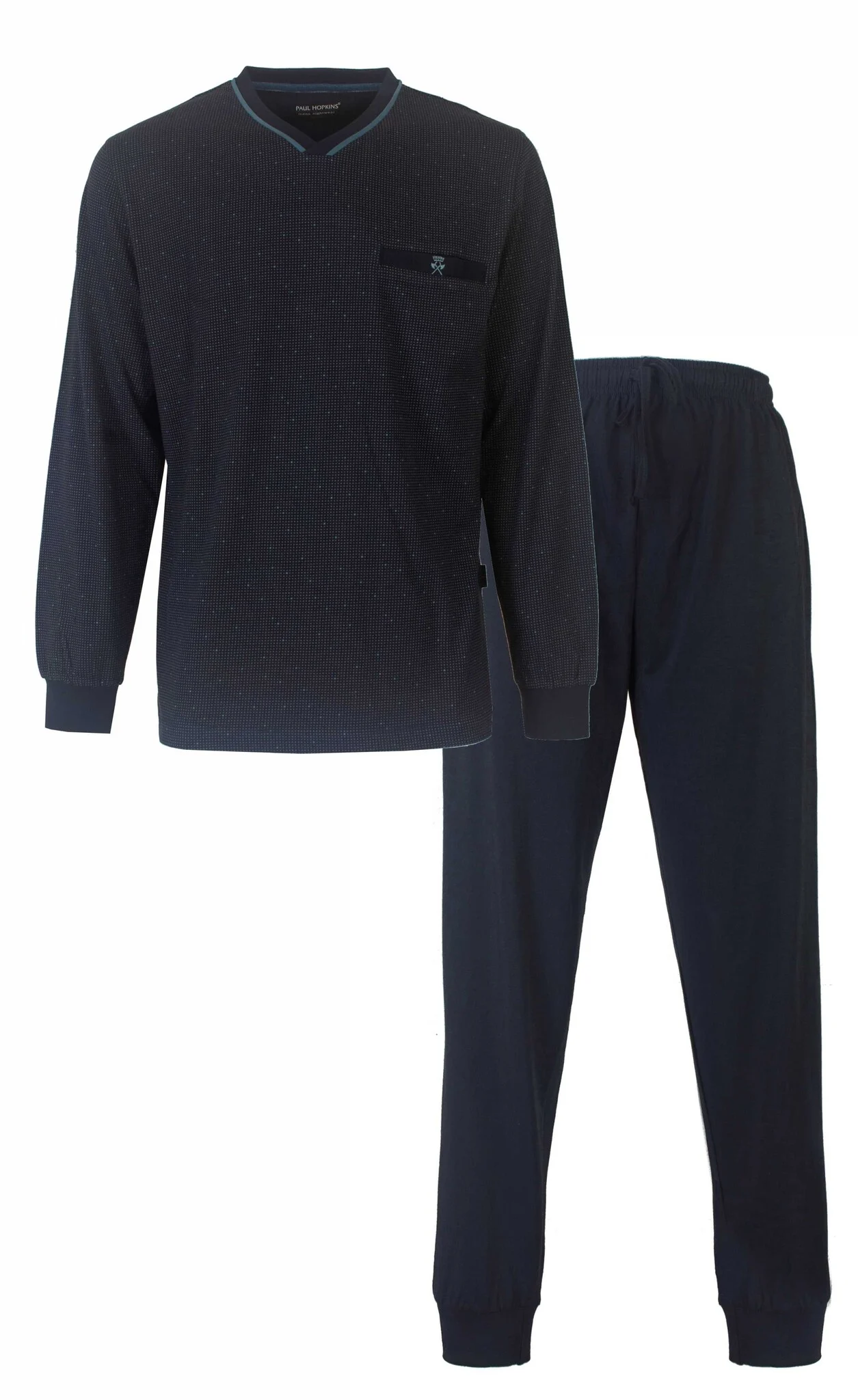 Paul Hopkins pyjama heren lange mouw - Standard Blue - Donkerblauwe katoenen pyjama