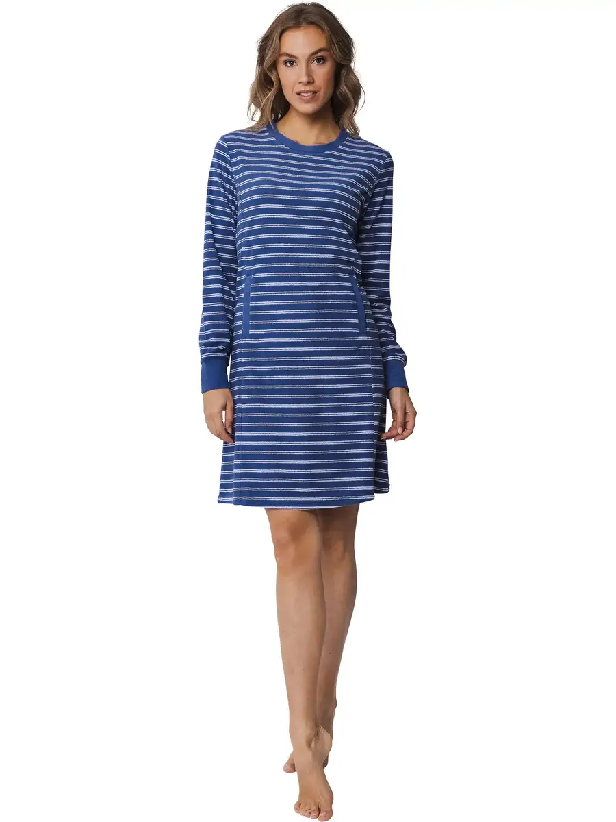 Pastunette badstof dames nachthemd - Winter Blue - Warm winter nachthemd lange mouw