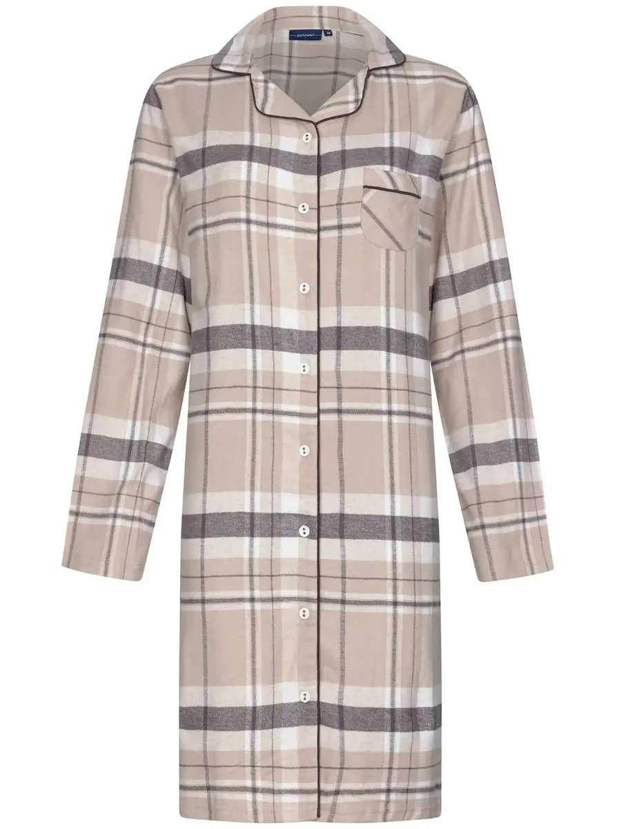 Pastunette flanellen dames nachthemd - Light beige - Dames nachtjapon met lange mouwen en knoopsluiting Pastunette flanellen dames nachthemd - Light beige - Dames nachtjapon met lange mouwen en knoopsluiting
