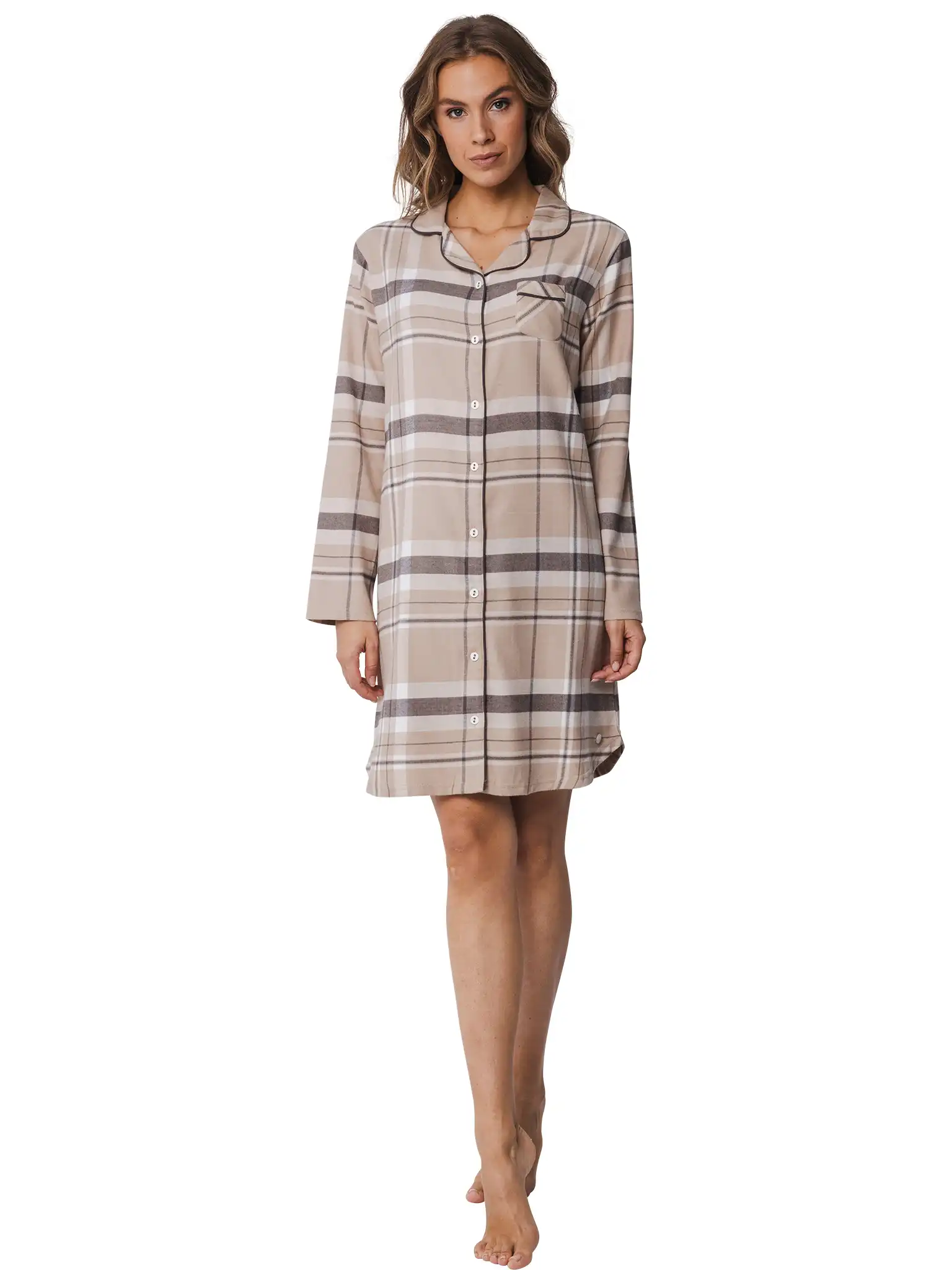 Pastunette flanellen dames nachthemd - Light beige Pastunette flanellen dames nachthemd - Light beige