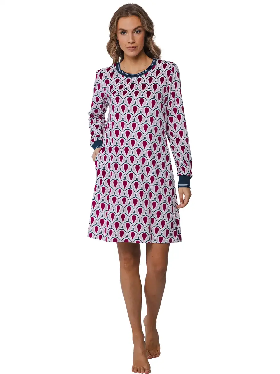 Pastunette Fleece dames nachthemd - lange mouwen - Winter nachtjapon lange mouwen