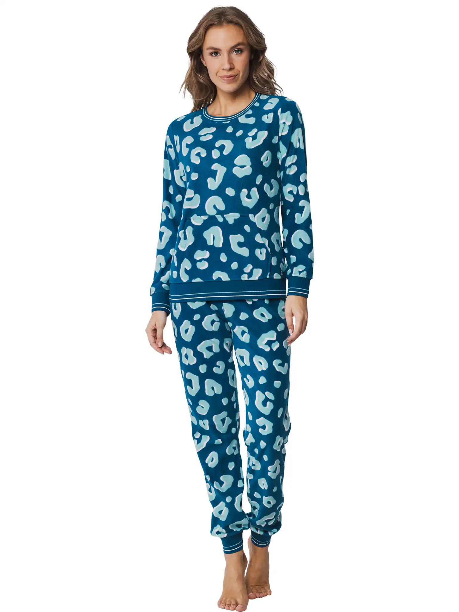 Rebelle warme pyjama dames Fleece - Laura - Winter pyjama ronde hals met boordjes