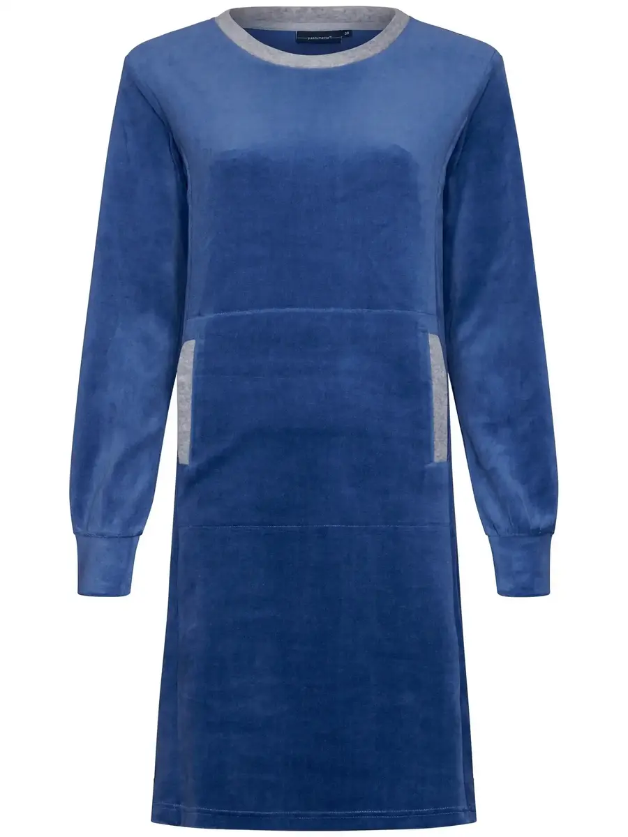 Pastunette velours dames nachthemd - Winter Blue - Winter nachtjapon met ronde hals