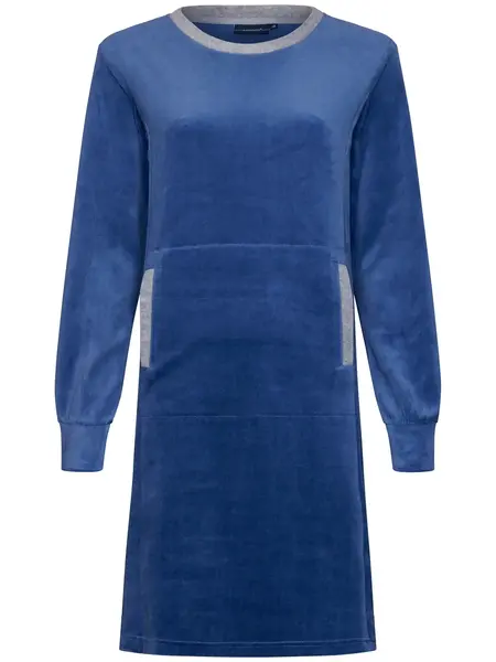 Pastunette velours dames nachthemd - Winter Blue - Winter nachtjapon met ronde hals