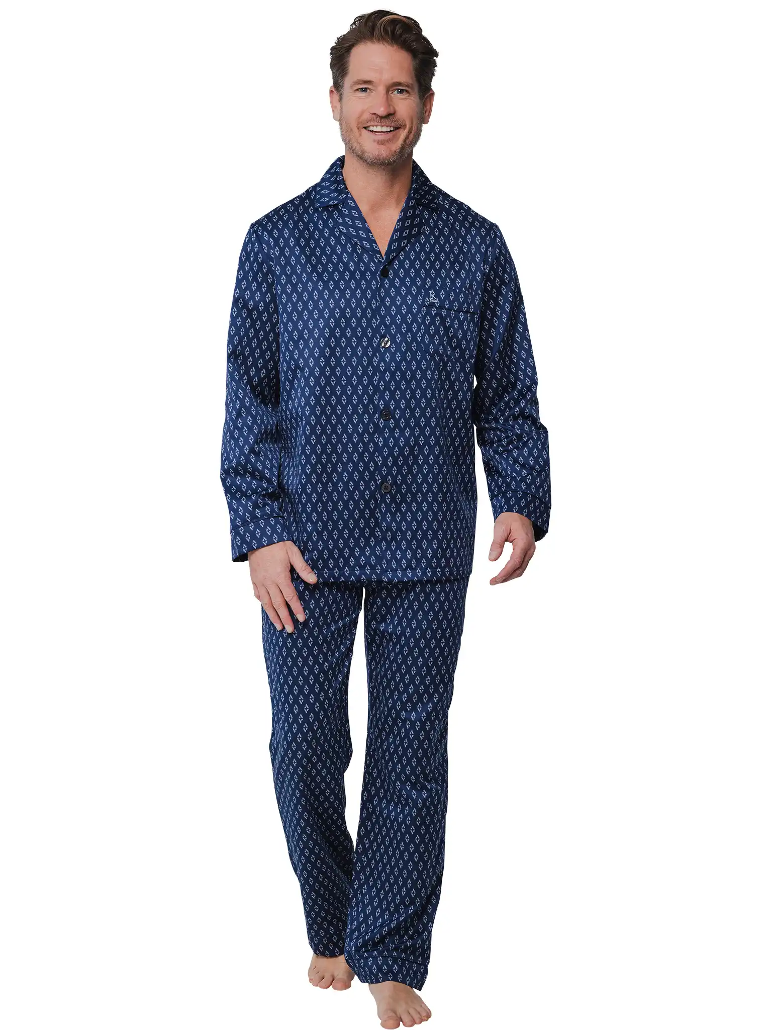 Robson satijnen pyjama heren - Knoopsluiting - Doorknoop pyjama met lange mouwen