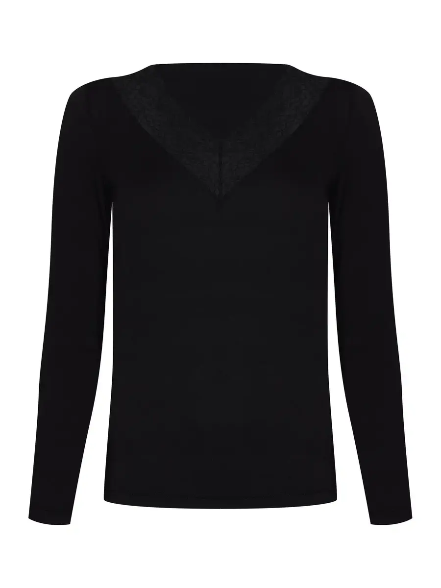 Pastunette wollen/modal kanten dames shirt lange mouw - Kanten dames ondershirt met diepe hals Pastunette wollen/modal kanten dames shirt lange mouw - Kanten dames ondershirt met diepe hals