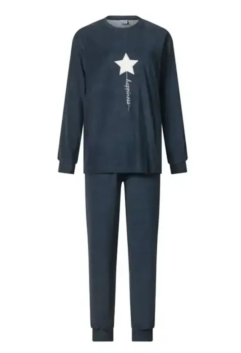 Lunatex badstof dames pyjama - Stars - Warme winter pyjama met boordjes