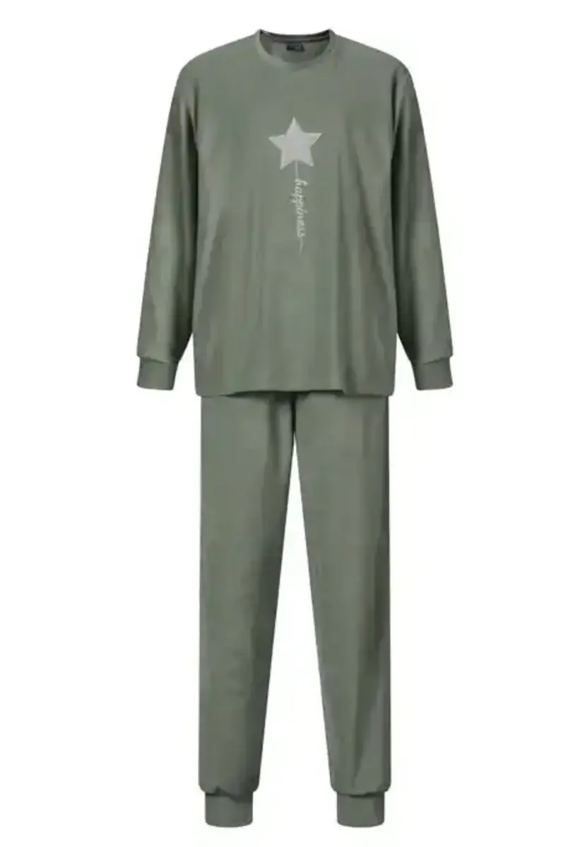Lunatex badstof dames pyjama - Stars - Warme winter pyjama met boordjes