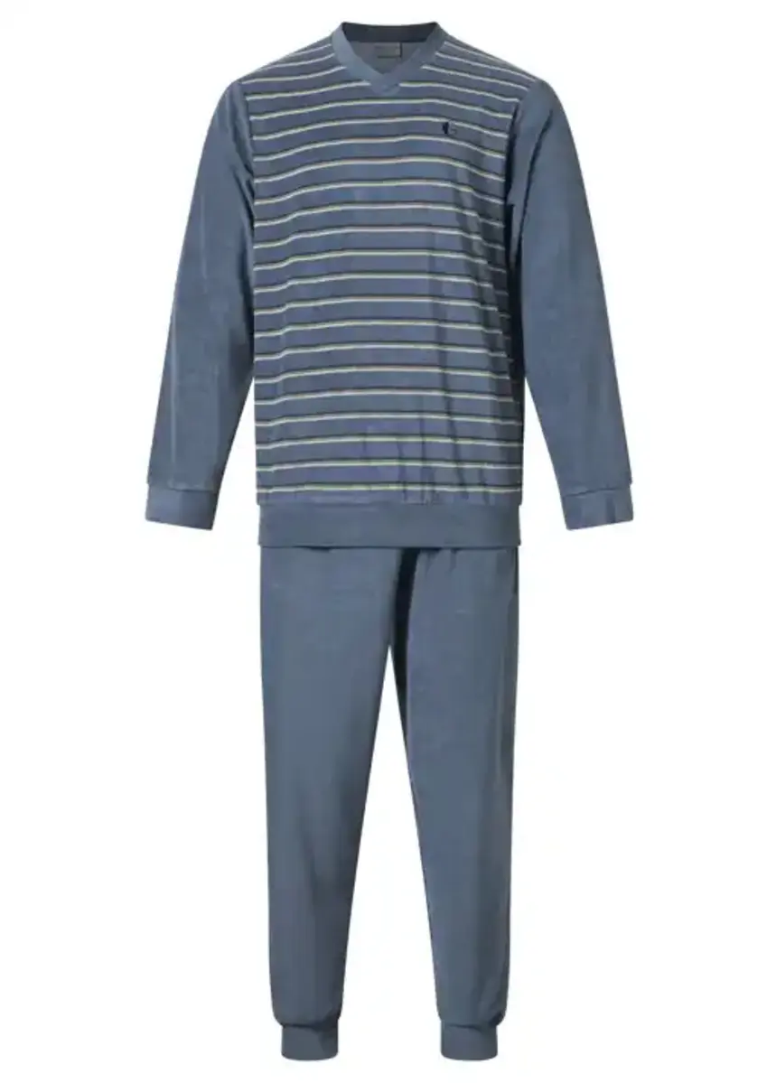 Gentlemen Warme heren pyjama badstof - Peet - Winter pyjama met boordjes