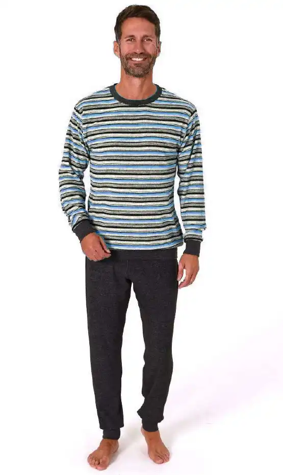Norman badstof heren pyjama - Stripes - Warme winter pyjama