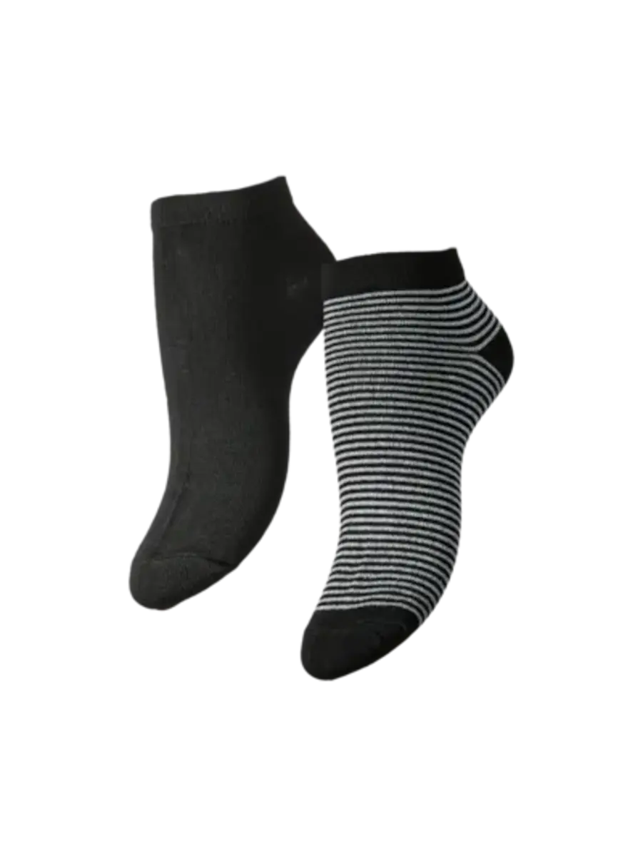 Pieces Sneaker sokken 2-pak - Glitter/Streep - Katoenen enkelsokken