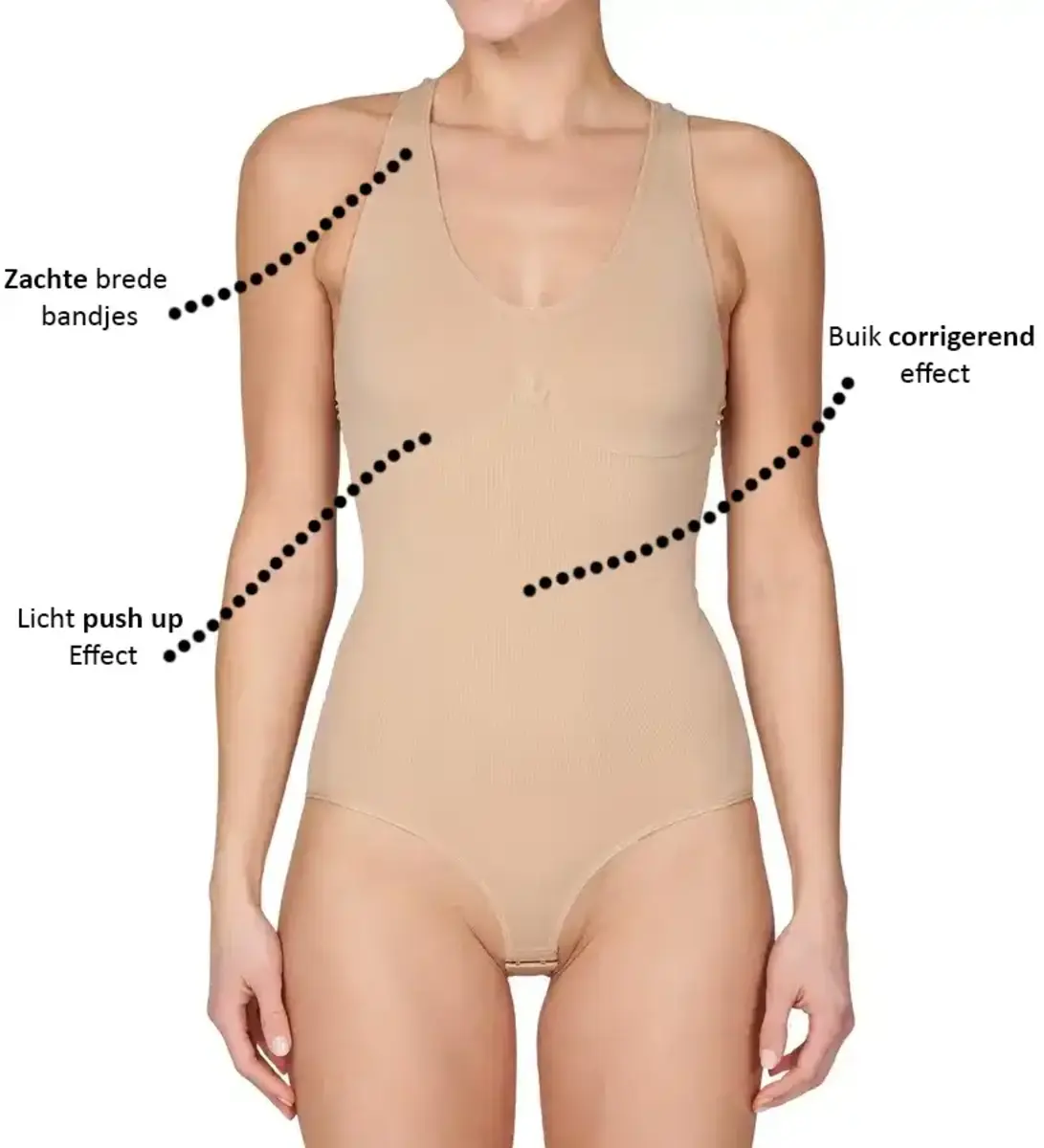 J&C corrigerende body dames - brede bandjes - Shapewear bodysuit - Wit - Huidskleur J&C corrigerende body dames - brede bandjes - Shapewear bodysuit - Wit - Huidskleur