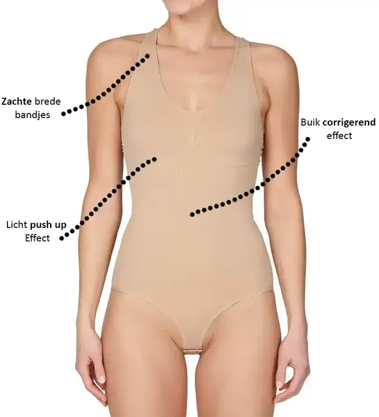 J&C corrigerende body dames - brede bandjes - Shapewear bodysuit - Wit - Huidskleur J&C corrigerende body dames - brede bandjes - Shapewear bodysuit - Wit - Huidskleur