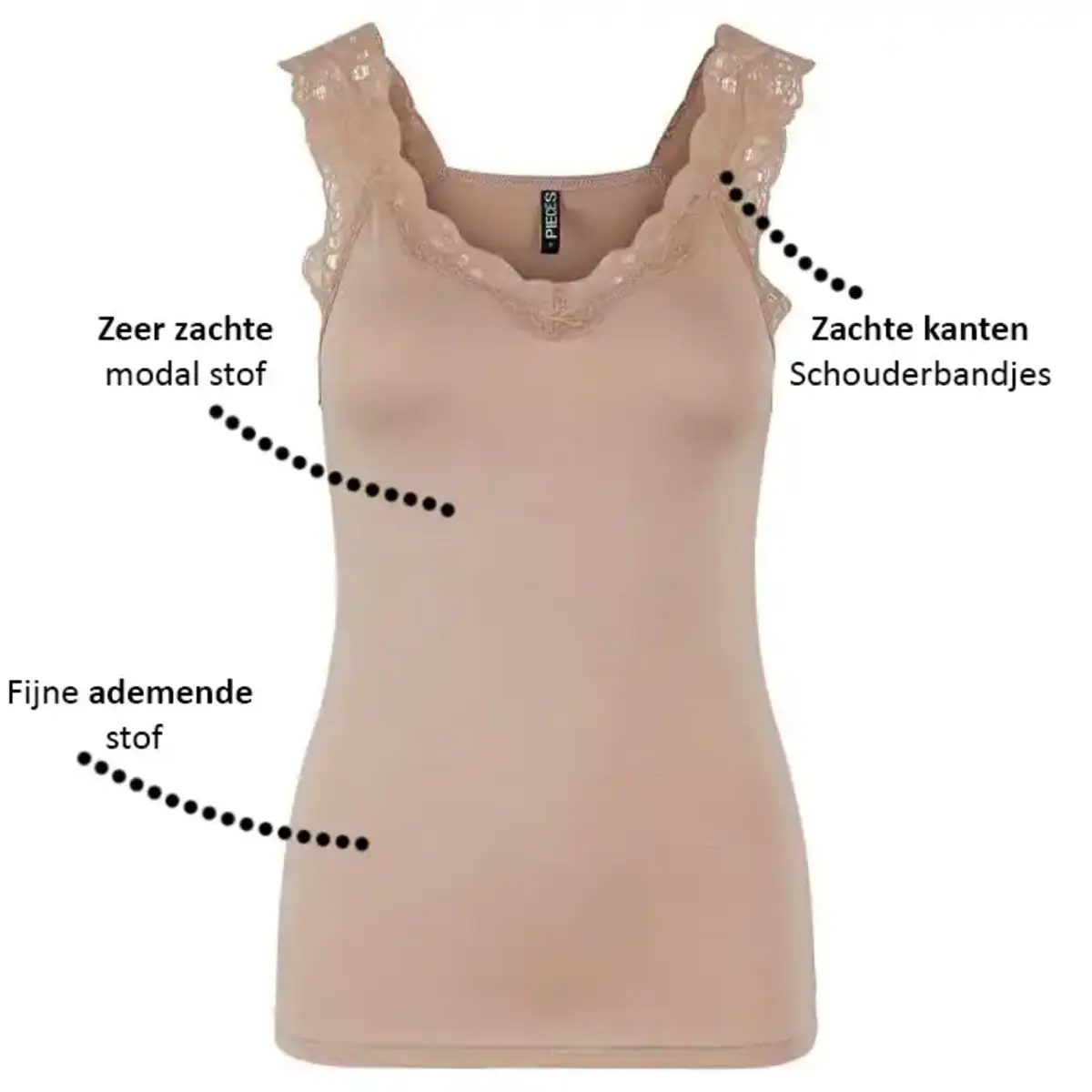 Pieces hemdje met kant - Lace Top - Barbera - Viscose kanten onderhemd - Singlet met brede bandjes - Zwart - Huidskleur - Wit - Lingerie top Pieces hemdje met kant - Lace Top - Barbera - Viscose kanten onderhemd - Singlet met brede bandjes - Zwart - Huidskleur - Wit - Lingerie top