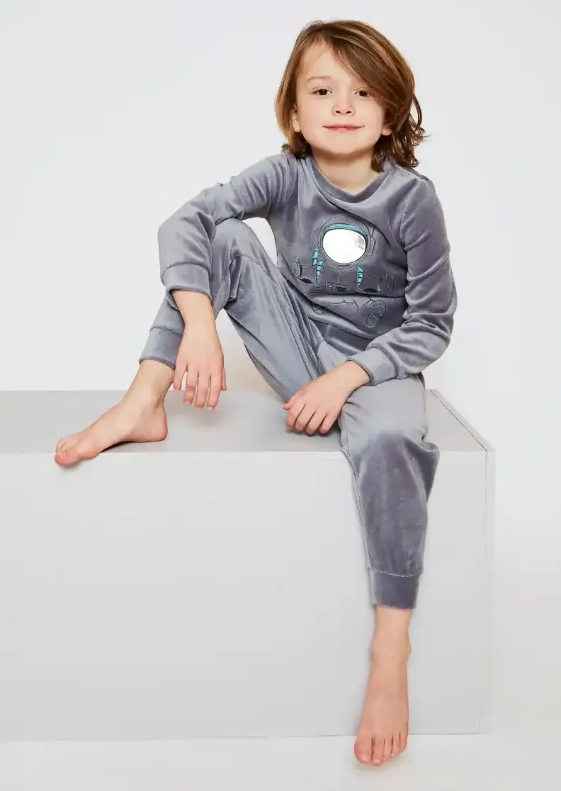 Charlie Choe velours jongens pyjama - Astronaut - Warme winter kinder pyjama