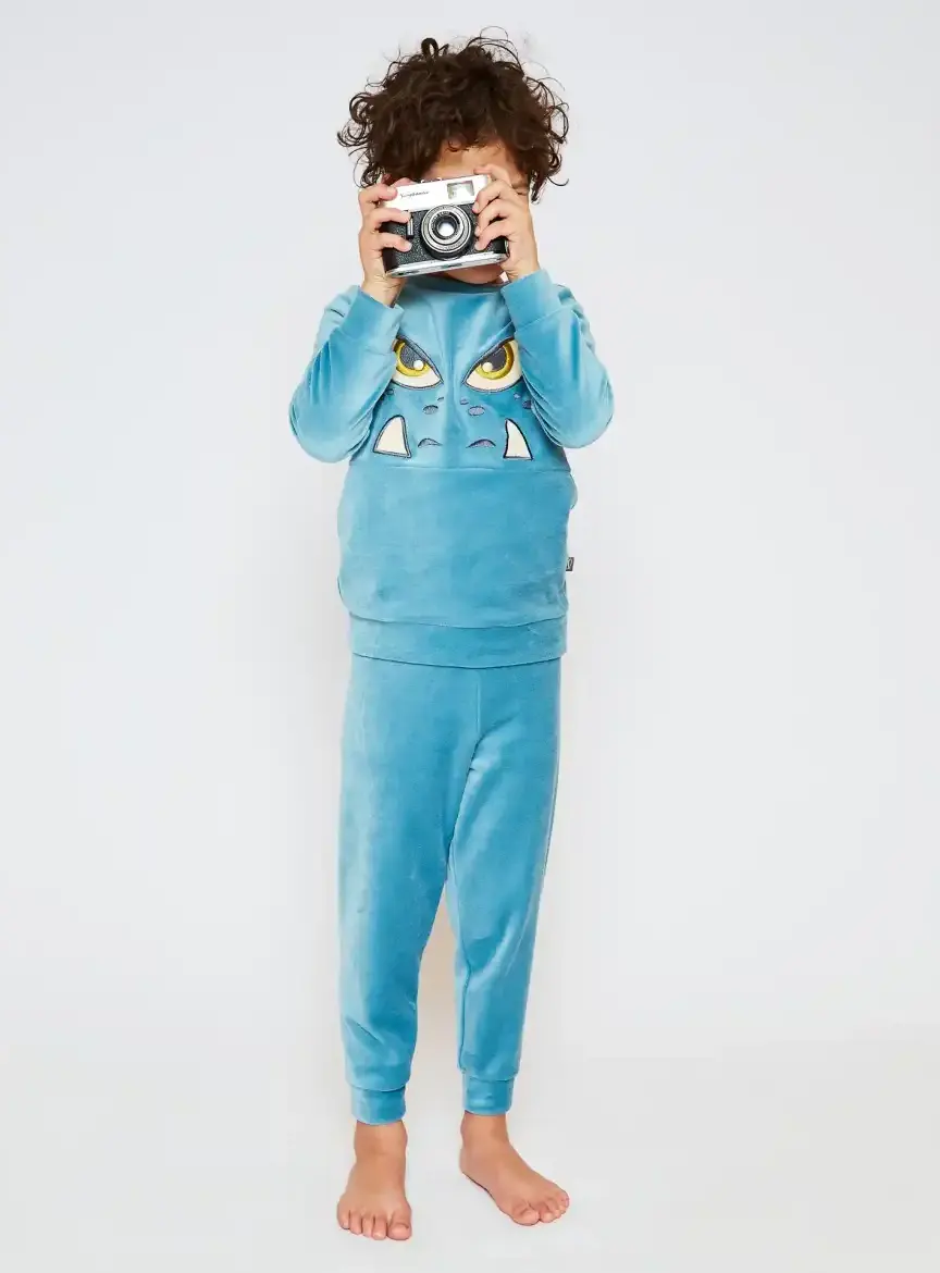 Charlie Choe velours jongens pyjama - Monster - Warme winter kinder pyjama