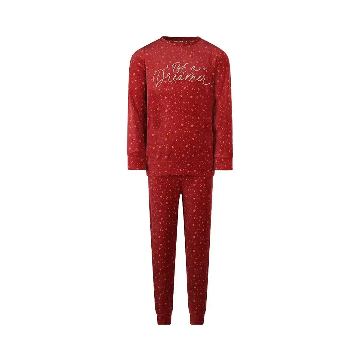 Charlie Choe velours meisjes pyjama - Stars - Warme winter kinder pyjama - rood