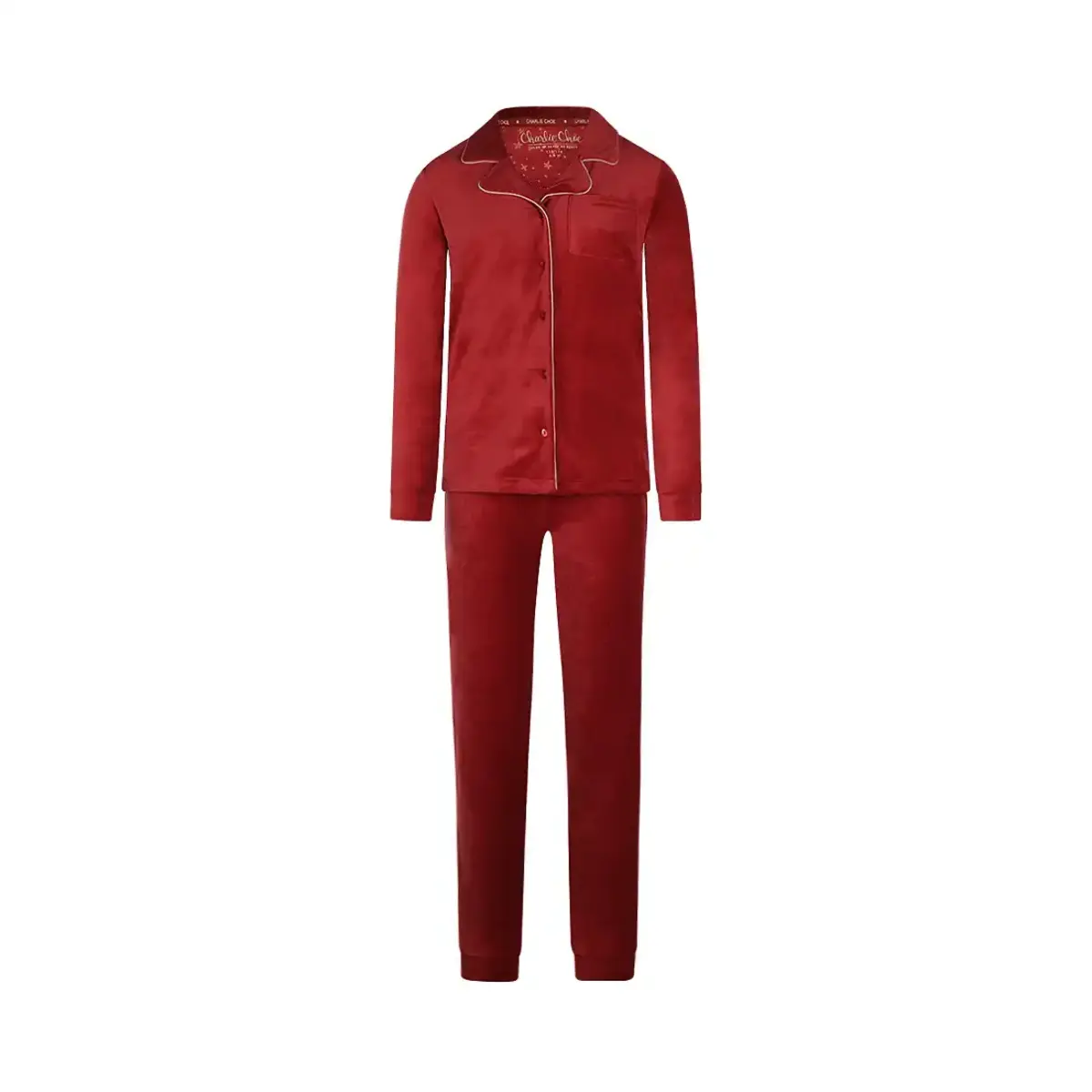 Charlie Choe dames pyjama Velours - Modern - Warme winter pyjama dames met knoopsluiting Charlie Choe dames pyjama Velours - Modern - Warme winter pyjama dames met knoopsluiting