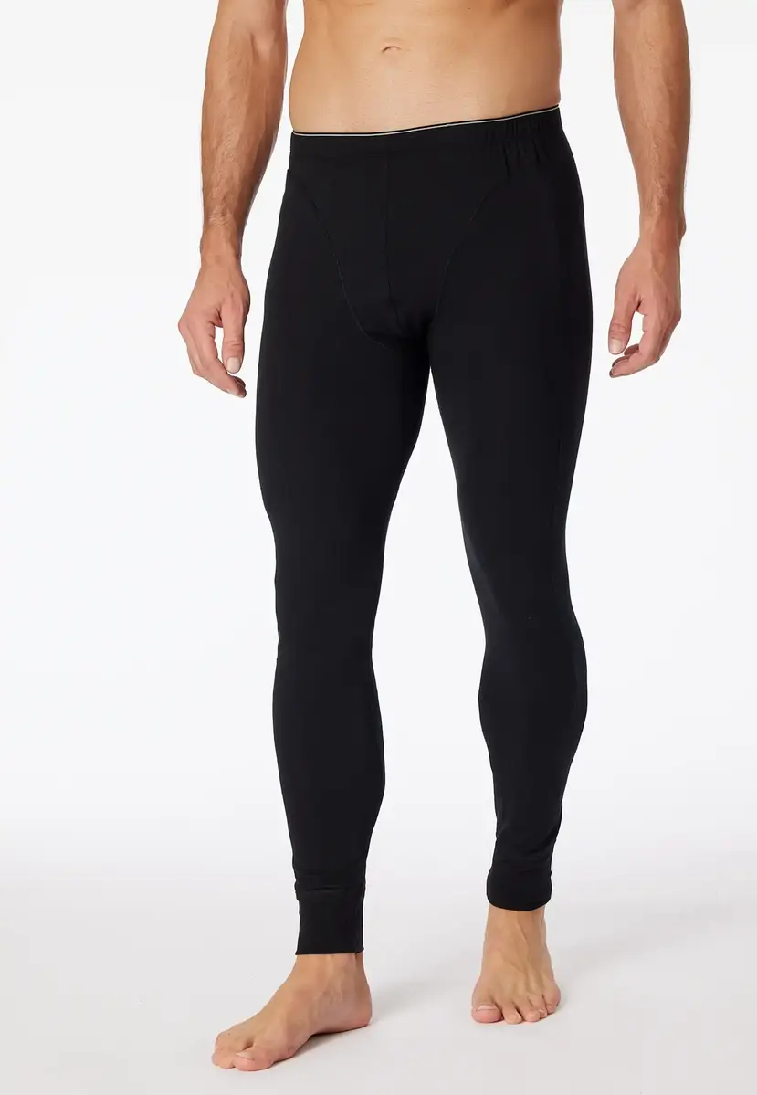 Schiesser heren Onderbroek lang 95/5 - Biologisch katoenen lange heren pantalon met sluiting - Zwart en Blauw