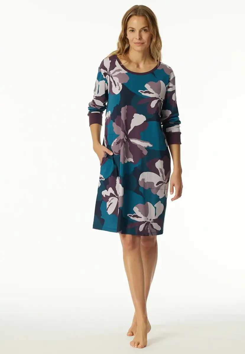 Schiesser Dames Nachthemd lange mouw - Flower - Modal dames nachtjapon - Luxe nachtkleding dames