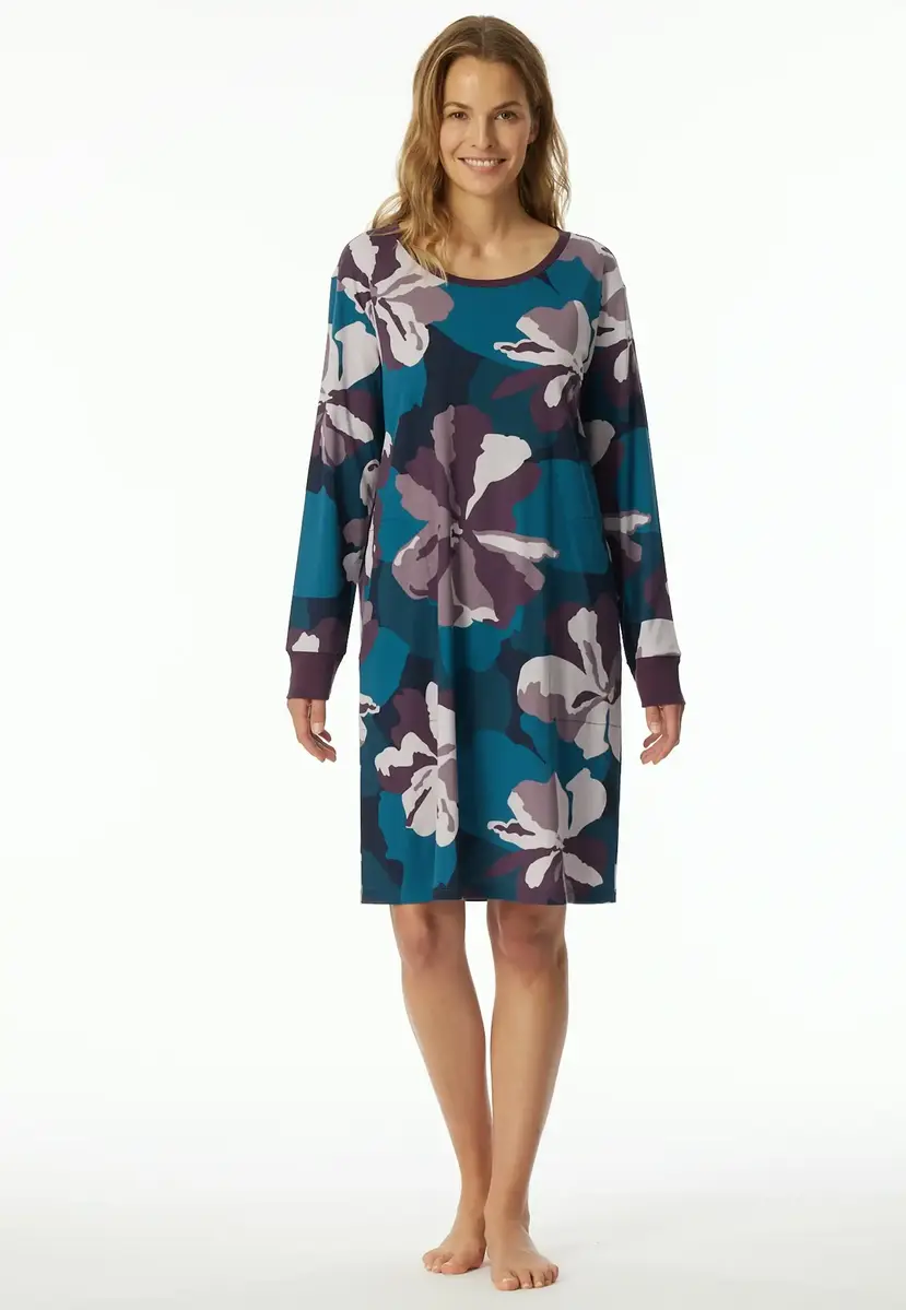 Schiesser Dames Nachthemd lange mouw - Flower - Modal dames nachtjapon - Luxe nachtkleding dames Schiesser Dames Nachthemd lange mouw - Flower - Modal dames nachtjapon - Luxe nachtkleding dames