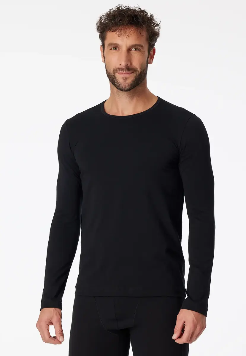 Schiesser Heren ondershirt lange mouw - 95/5 - Katoenen shirt lange mouw - Ronde hals