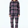 Schiesser dames pyjama flanel - Select Premium - Katoenen doorknoop pyjama lange mouwen