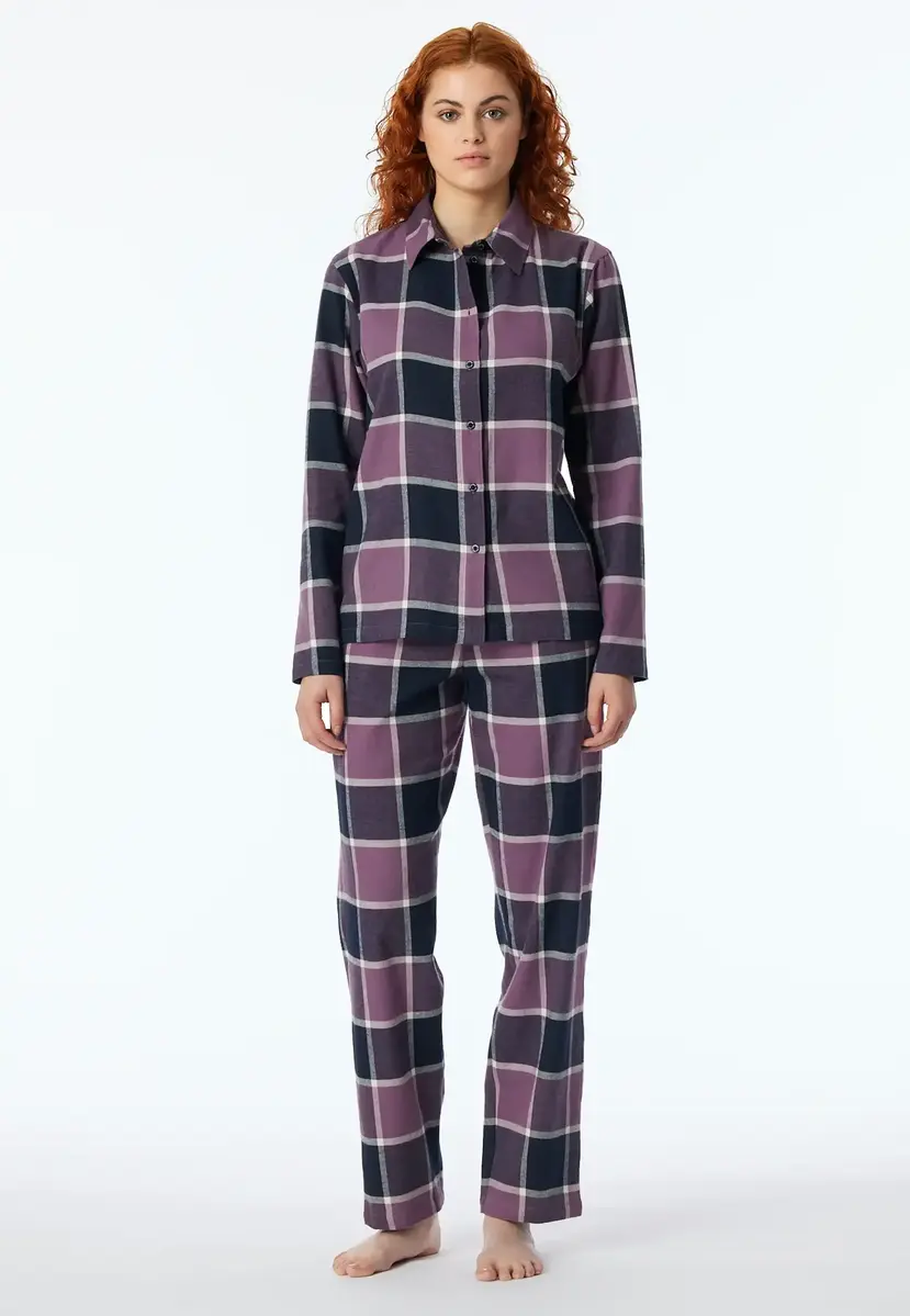 Schiesser dames pyjama flanel - Select Premium - Katoenen doorknoop pyjama lange mouwen Schiesser dames pyjama flanel - Select Premium - Katoenen doorknoop pyjama lange mouwen