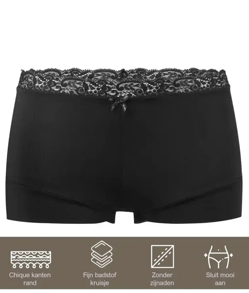 Avet kanten boxershort dames 38832 - Dames onderbroek - kanten ondergoed -badstof kruisje - wit en zwart Avet kanten boxershort dames 38832 - Dames onderbroek - kanten ondergoed -badstof kruisje - wit en zwart