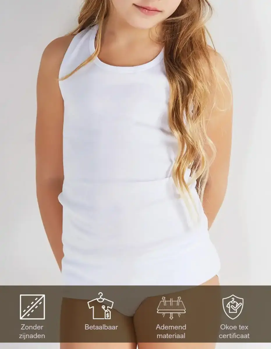 Beeren meisjes hemd Patricia - Naadloos - Onderhemd brede bandjes 100% katoen Beeren meisjes hemd Patricia - Naadloos - Onderhemd brede bandjes 100% katoen