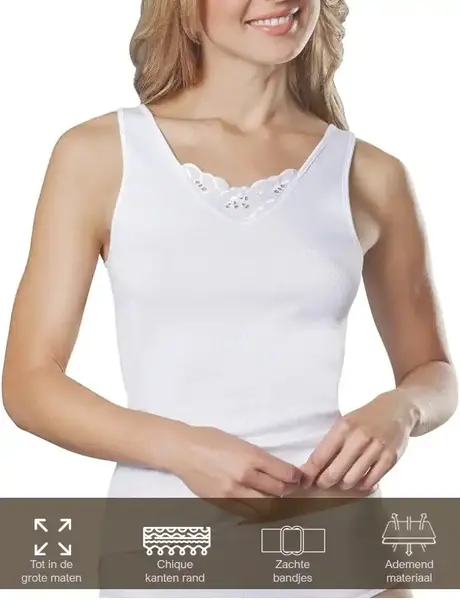 Conta kanten dames hemd katoen - 167 - Vrouwen singlet - 100% katoen - Naadloos Conta kanten dames hemd katoen - 167 - Vrouwen singlet - 100% katoen - Naadloos