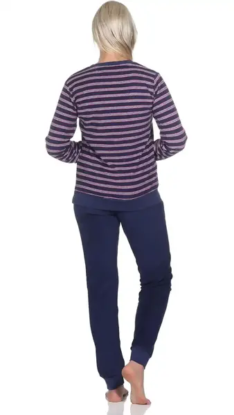 Normann dames pyjama badstof - Small Stripes - Warme winter pyjama Normann dames pyjama badstof - Small Stripes - Warme winter pyjama