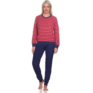 Normann dames pyjama badstof - Small Stripes - Warme winter pyjama Normann dames pyjama badstof - Small Stripes - Warme winter pyjama