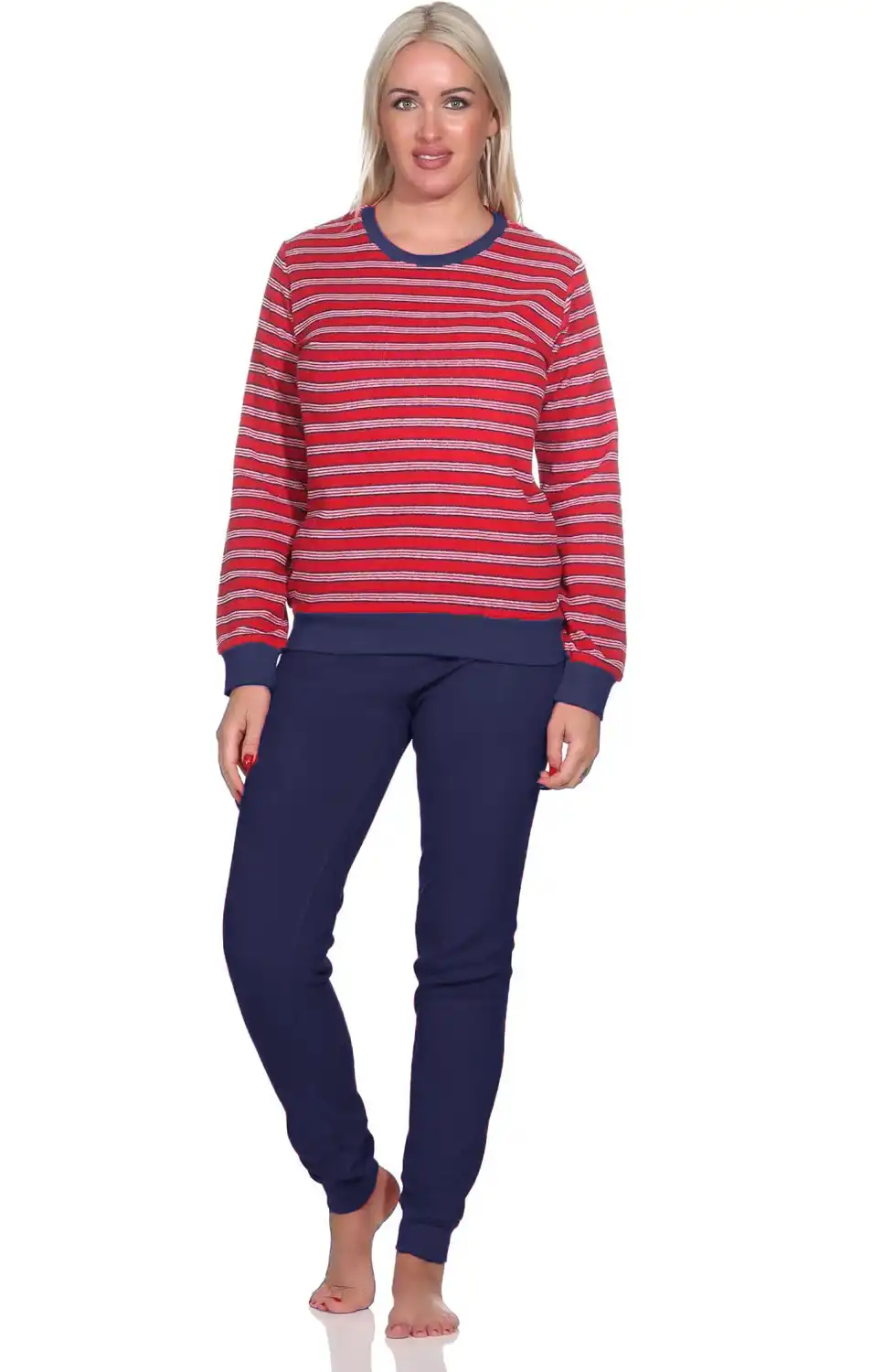 Normann dames pyjama badstof - Small Stripes - Warme winter pyjama