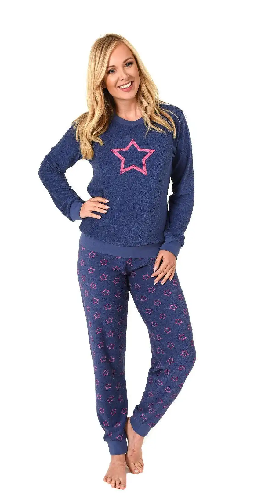 Normann dames pyjama badstof - Star - Warme winter pyjama