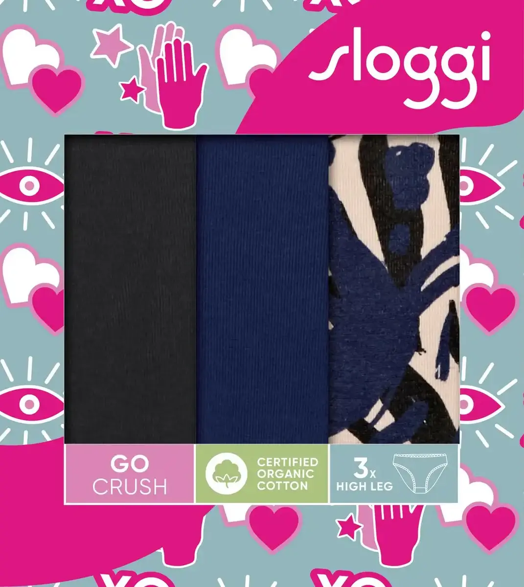 Sloggi 3-pack Crush Go - High legs slips dames - Hoog opgesneden dames onderbroeken biologisch katoen Sloggi 3-pack Crush Go - High legs slips dames - Hoog opgesneden dames onderbroeken biologisch katoen