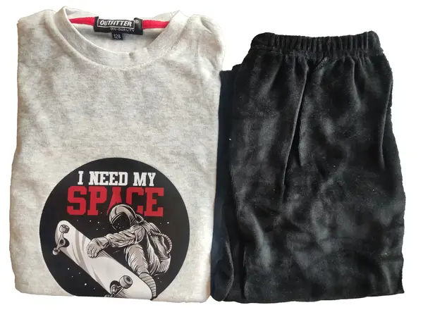 Outfitter velours jongens pyjama - Warm Space - Warme winter kinder pyjama Outfitter velours jongens pyjama - Warm Space - Warme winter kinder pyjama