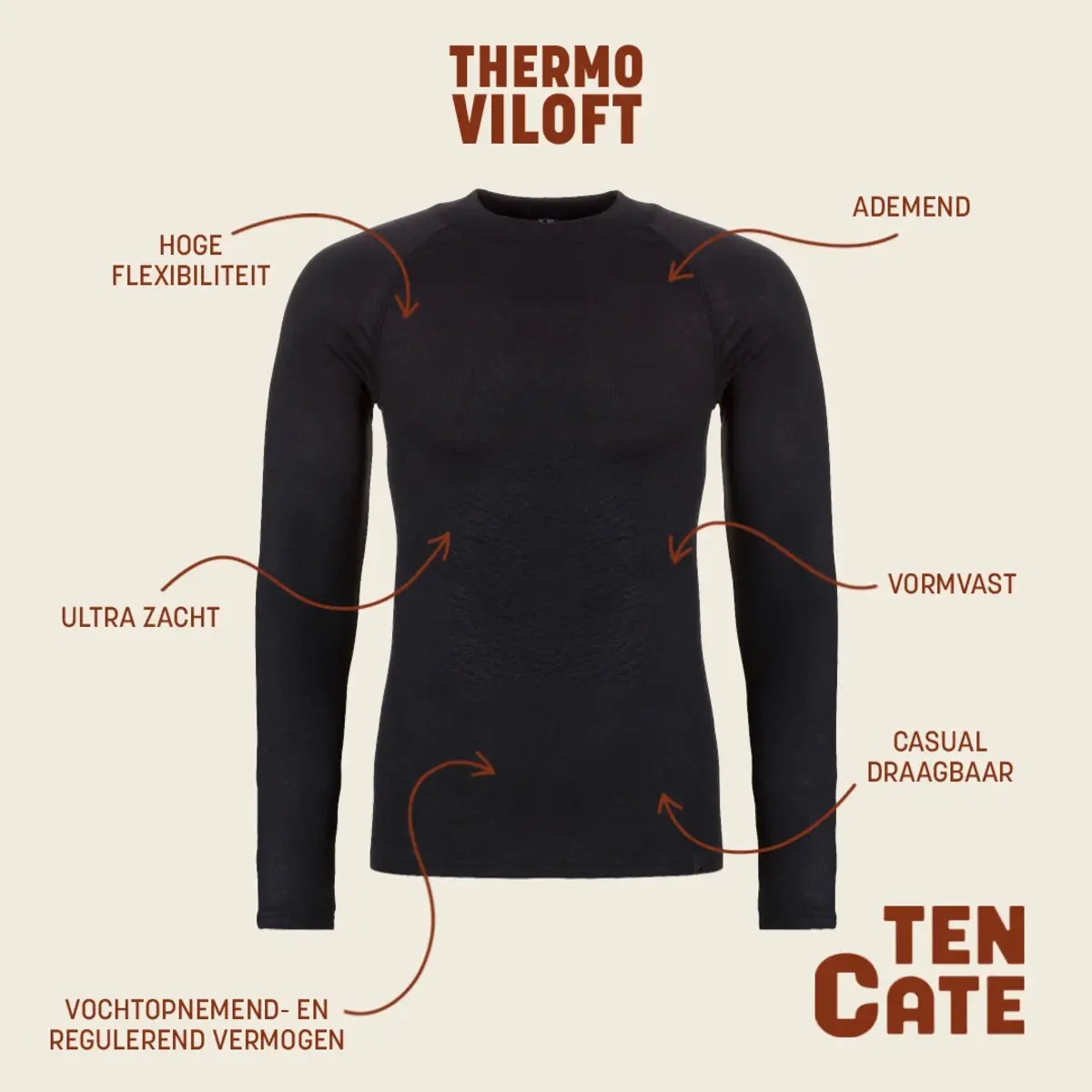 Ten Cate heren thermo shirt Lange mouw  - Warm ondershirt met ronde hoge hals mannen