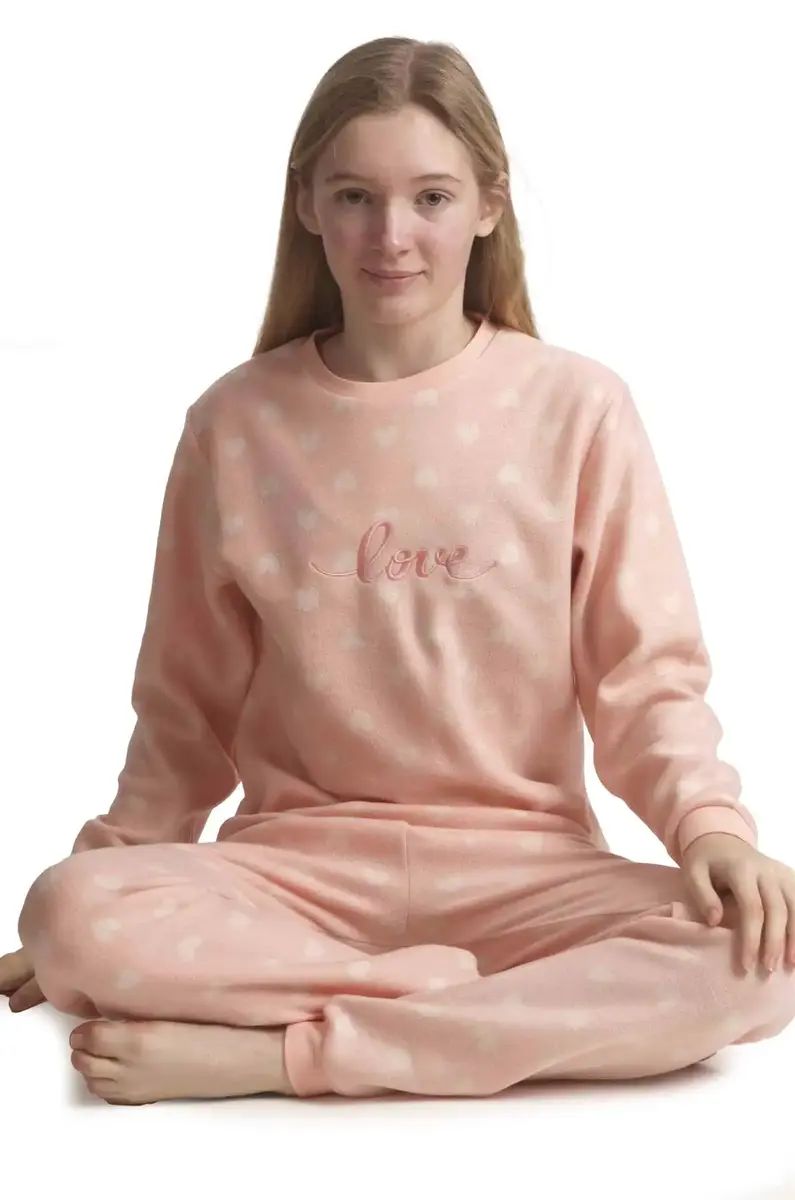 Cocodream fleece pyjama kind meisjes - Love - Warme pyjama maat 128 - Fleece pyjama kind