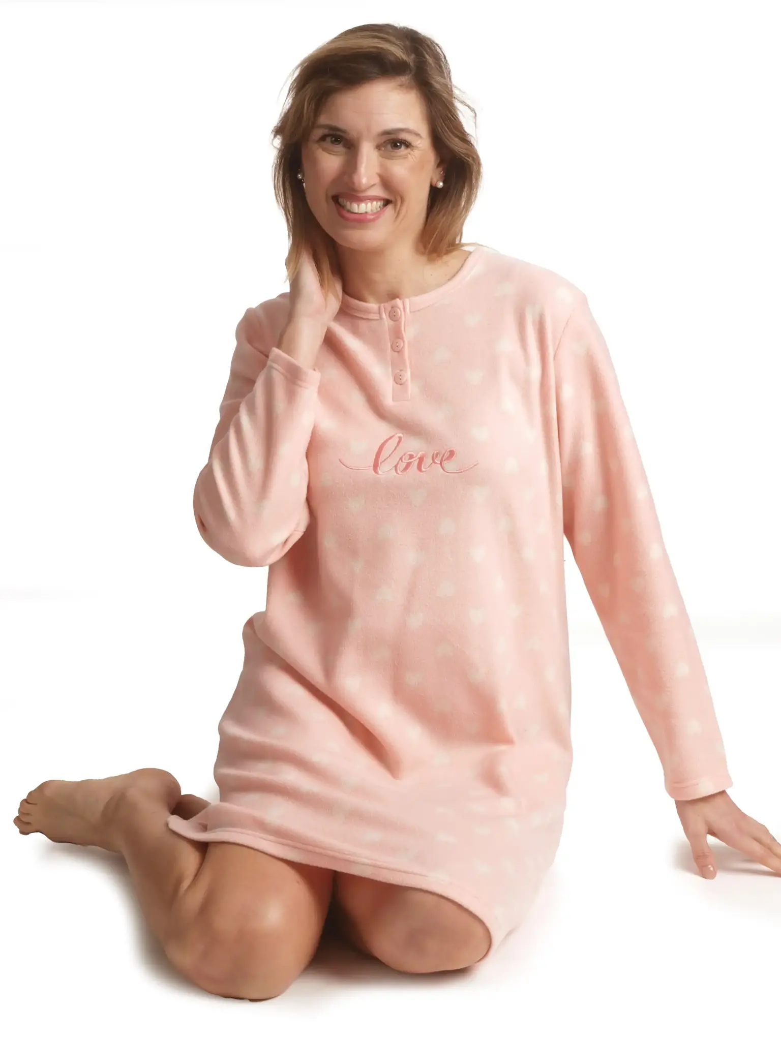 Cocodream Fleece nachthemd dames - Love - Warme winter nachtjapon