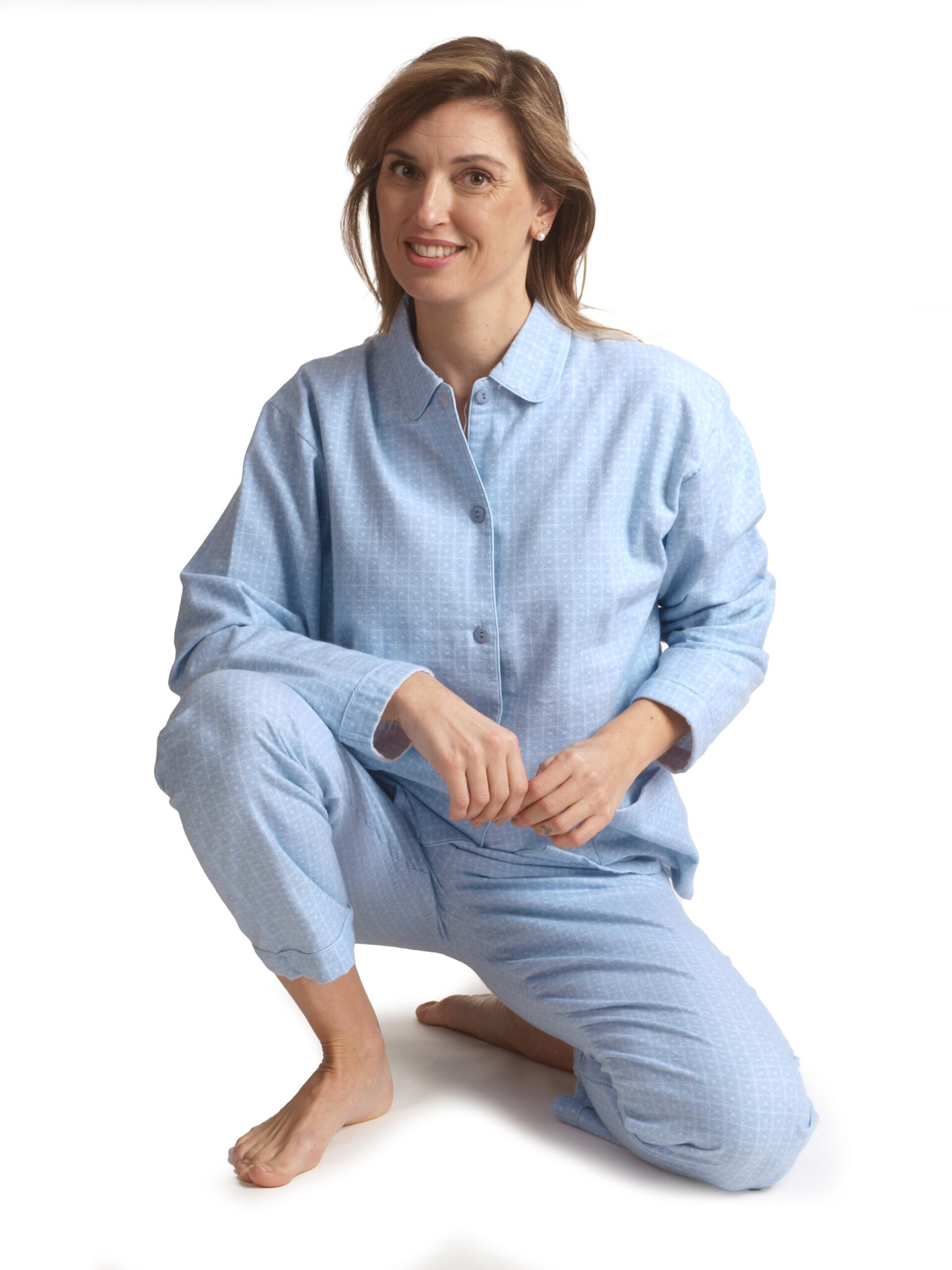 Lunatex flanel dames pyjama - Winter Coloured - Katoenen vrouwen pyjama knoopsluiting